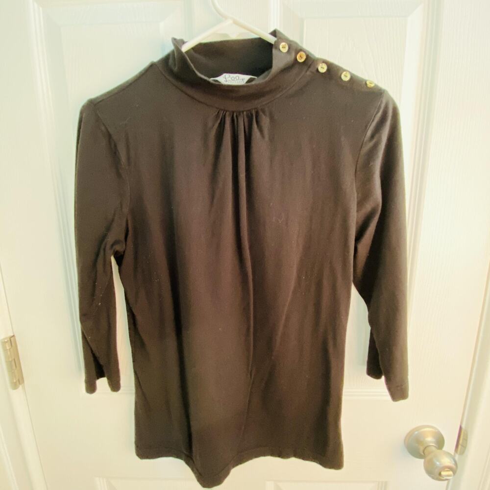 vintage Lilly Pulitzer Shirt Womens Large Black Mock Neck Button Silk Blend
